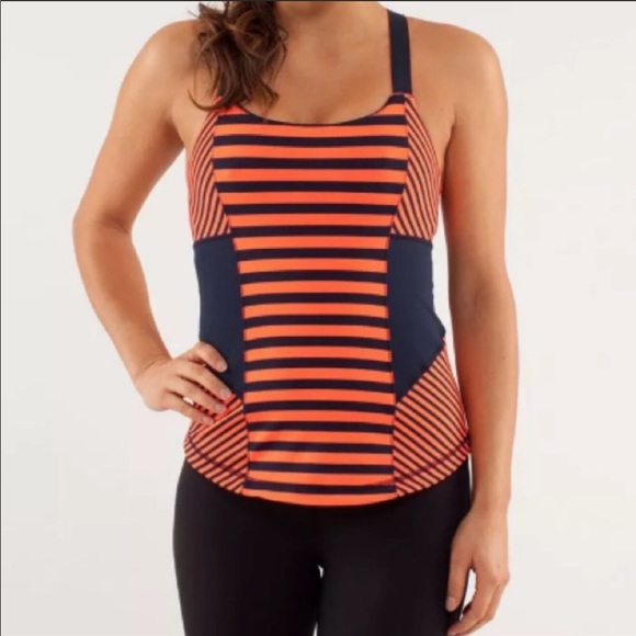 lululemon athletica Tops - LULULEMON ORANGE /NAVY BLUE STRIPED RACERBACK TANK